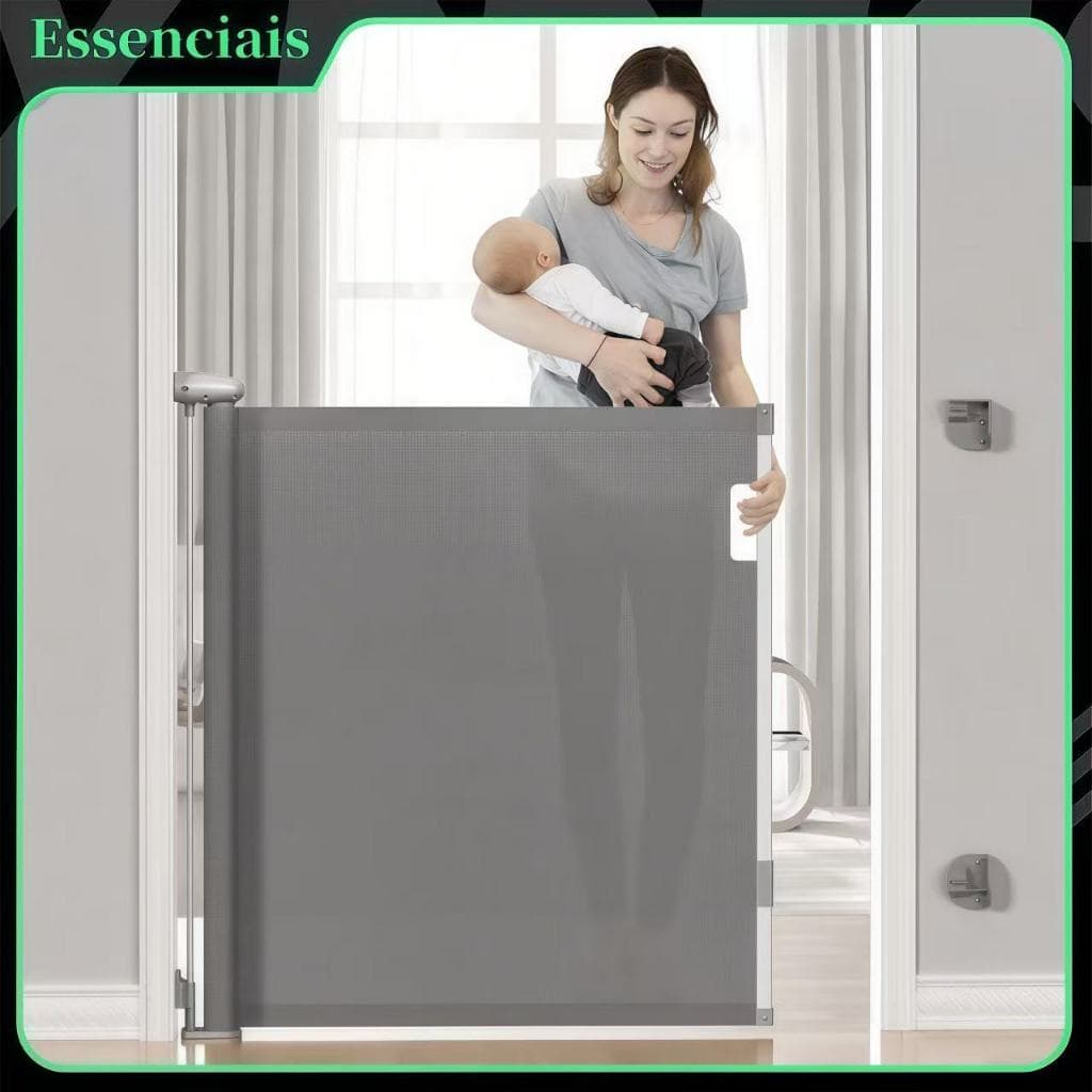 Tela Segurança para Bebês e Pets+Portão de Proteção Retratil:Grilhetes Retráteis para Escadas Internas e Divisórias（1.4m