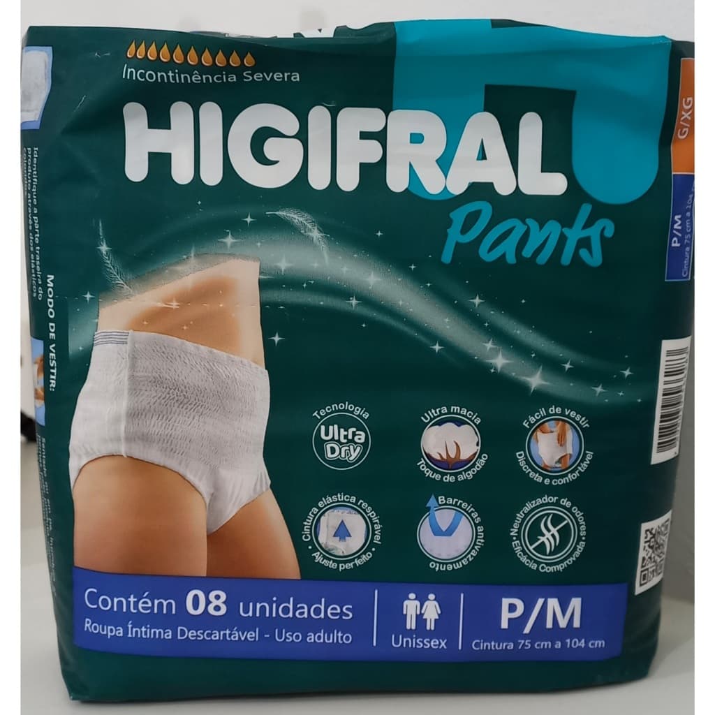 FRALDA ROUPA HIGIFRAL PANTS C/8 UNIDADES (P/M ou G/XG)