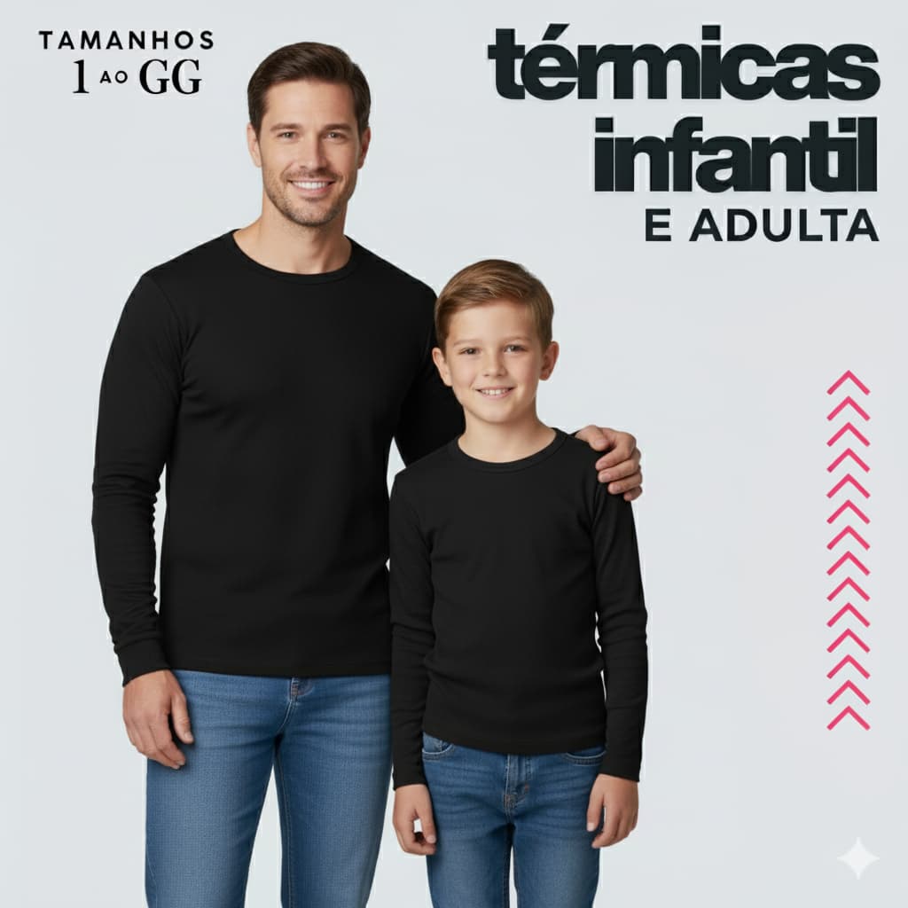 Kit Família Camisetas Térmicas Peluciadas Inverno Adulto e Infantil Segunda Pele Unissex