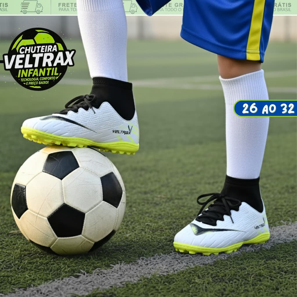 Chuteira Futebol Society Infantil Menino Menina Gramado Sintético Masculino 26 ao 37 - Envio Já