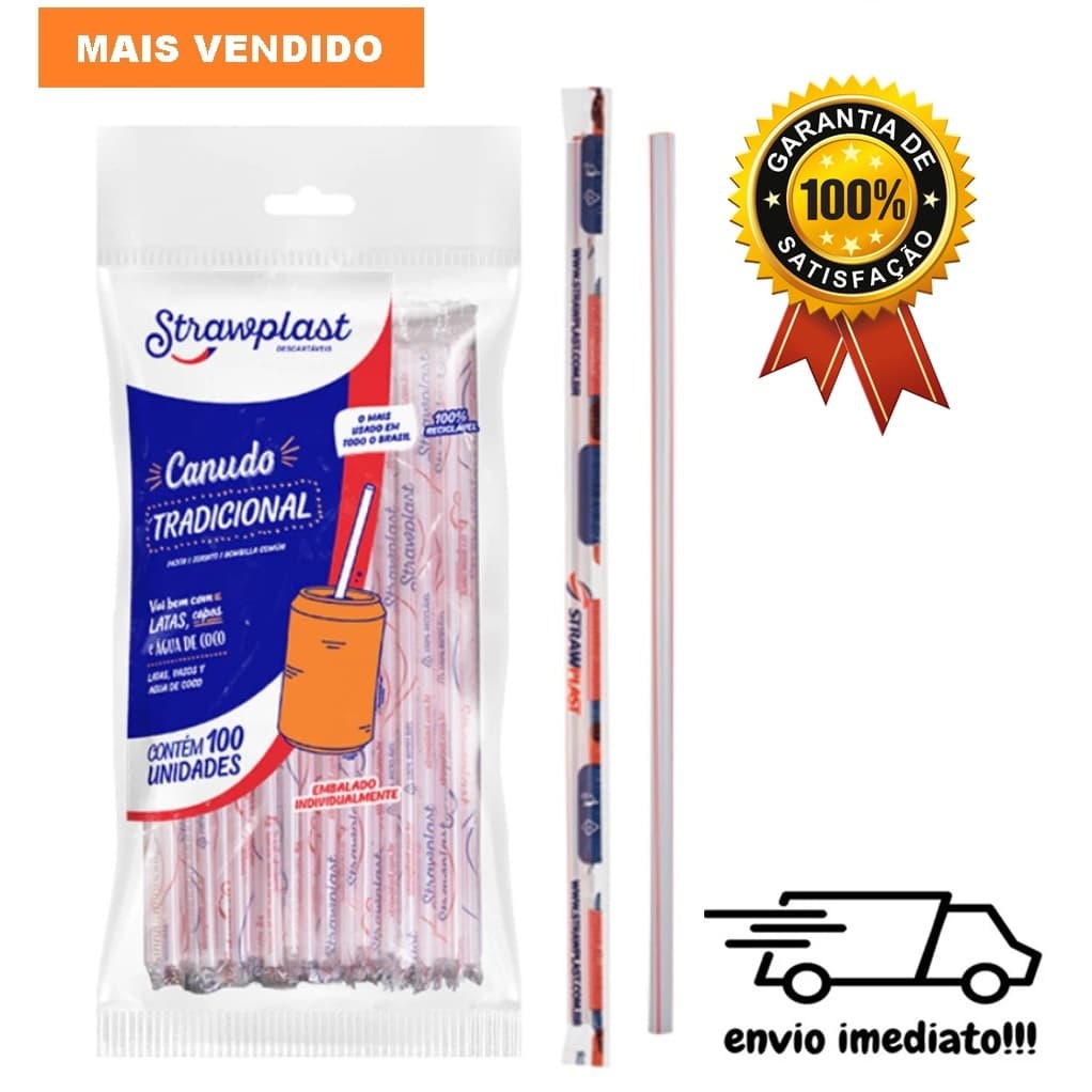 Canudo Plástico Tradicional Descartável 100/200/300/400/500 Unidades Para Suco Refrigerante Drink