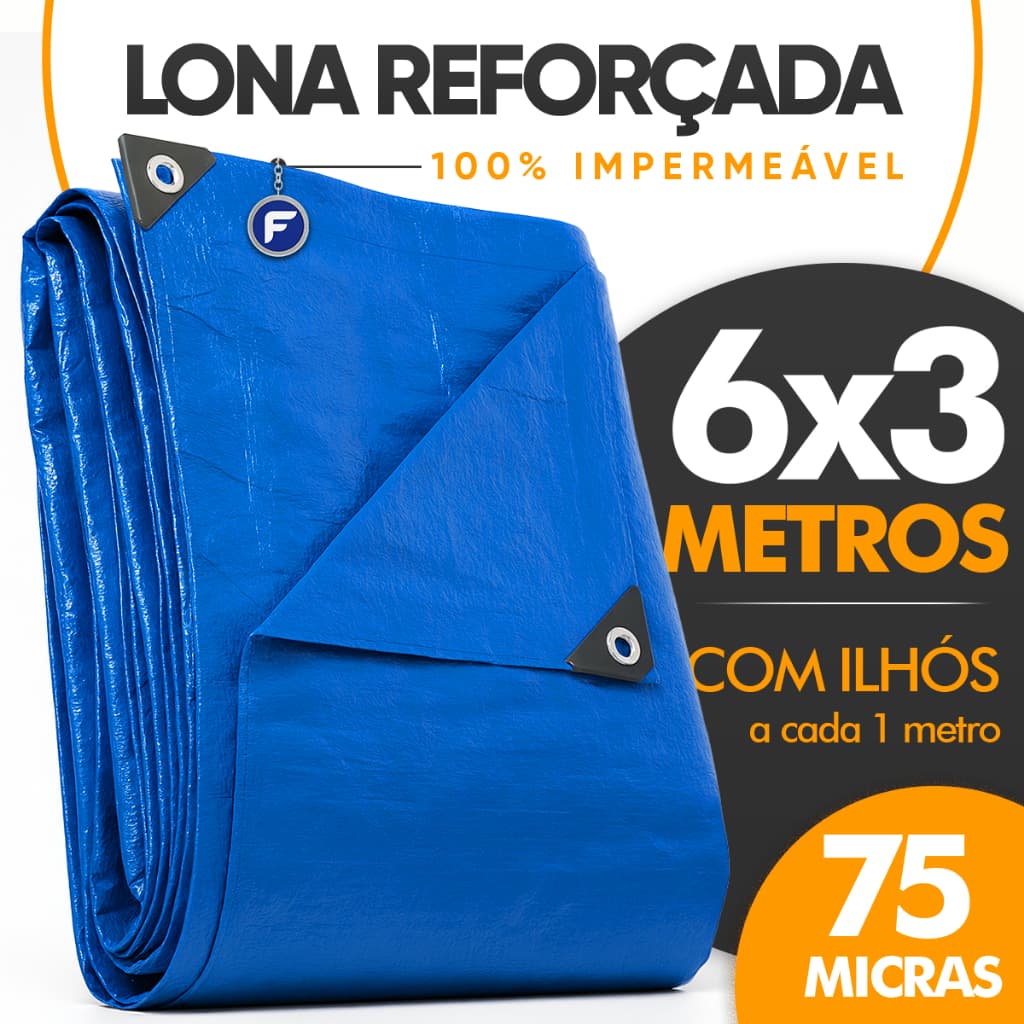 Lona Plastica Cobertura Impermeavel Azul 6x3 Metros Multiuso Piscina Caminhão Barraca Obra Telhado