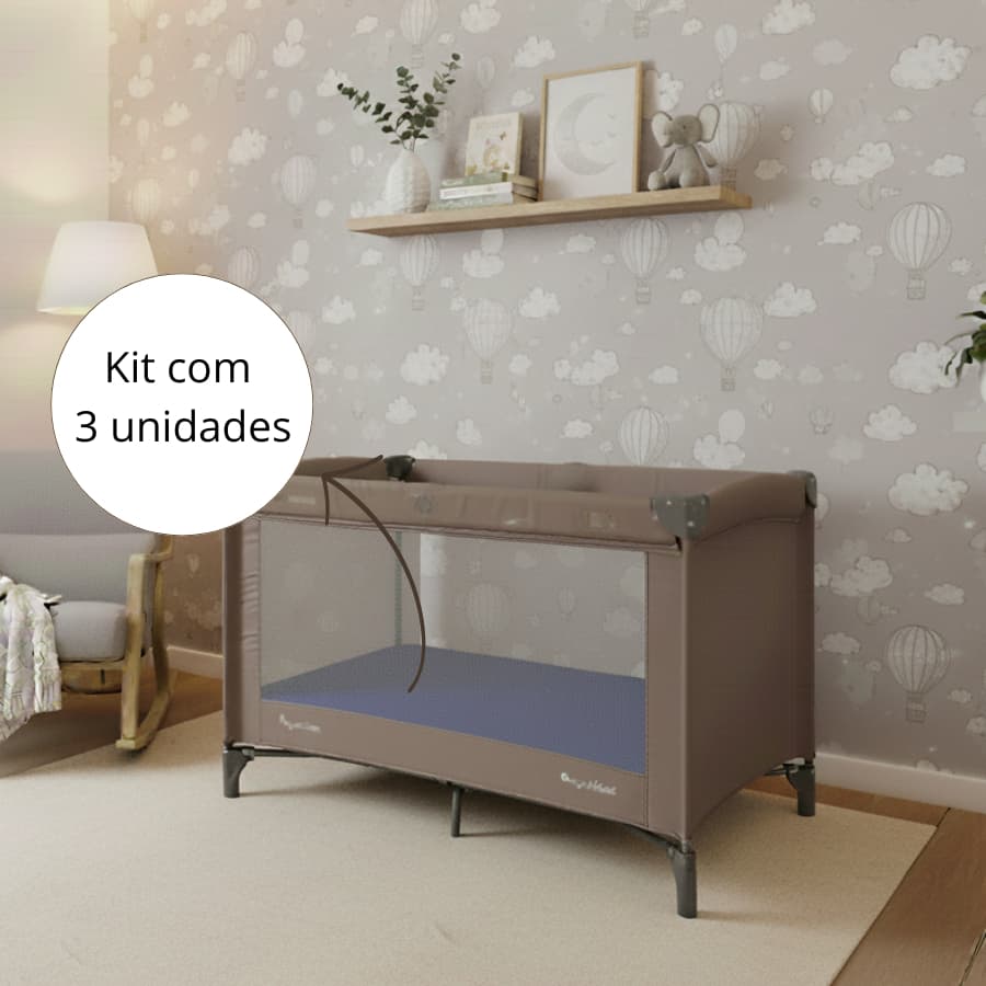 Kit de 3 Lençol Cercado De Bebê Chiqueirinho com elástico Percal 400 fios berço portátil