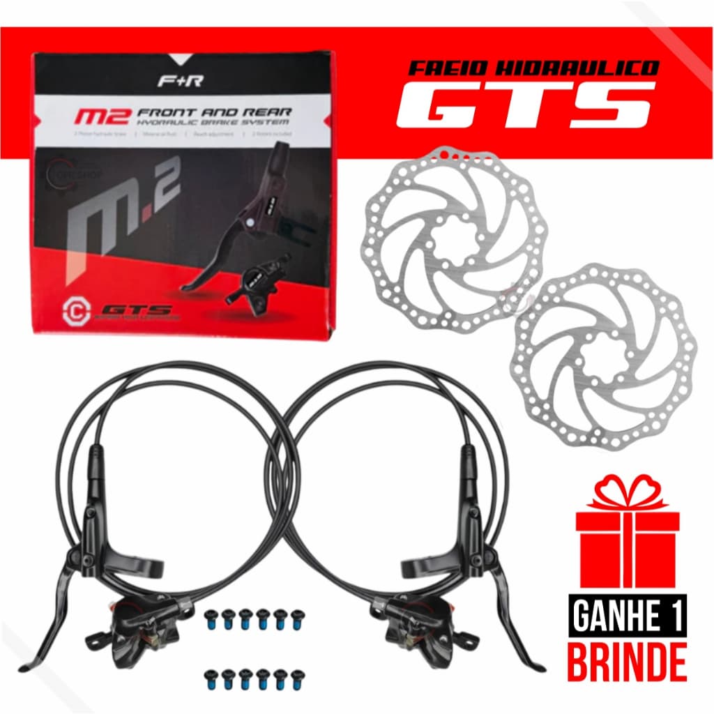 Kit Freio a Disco Hidráulico Completo Pinças e Disco Rotor 160mm Maçaneta Tipo Shimano Bike Mtb GTS