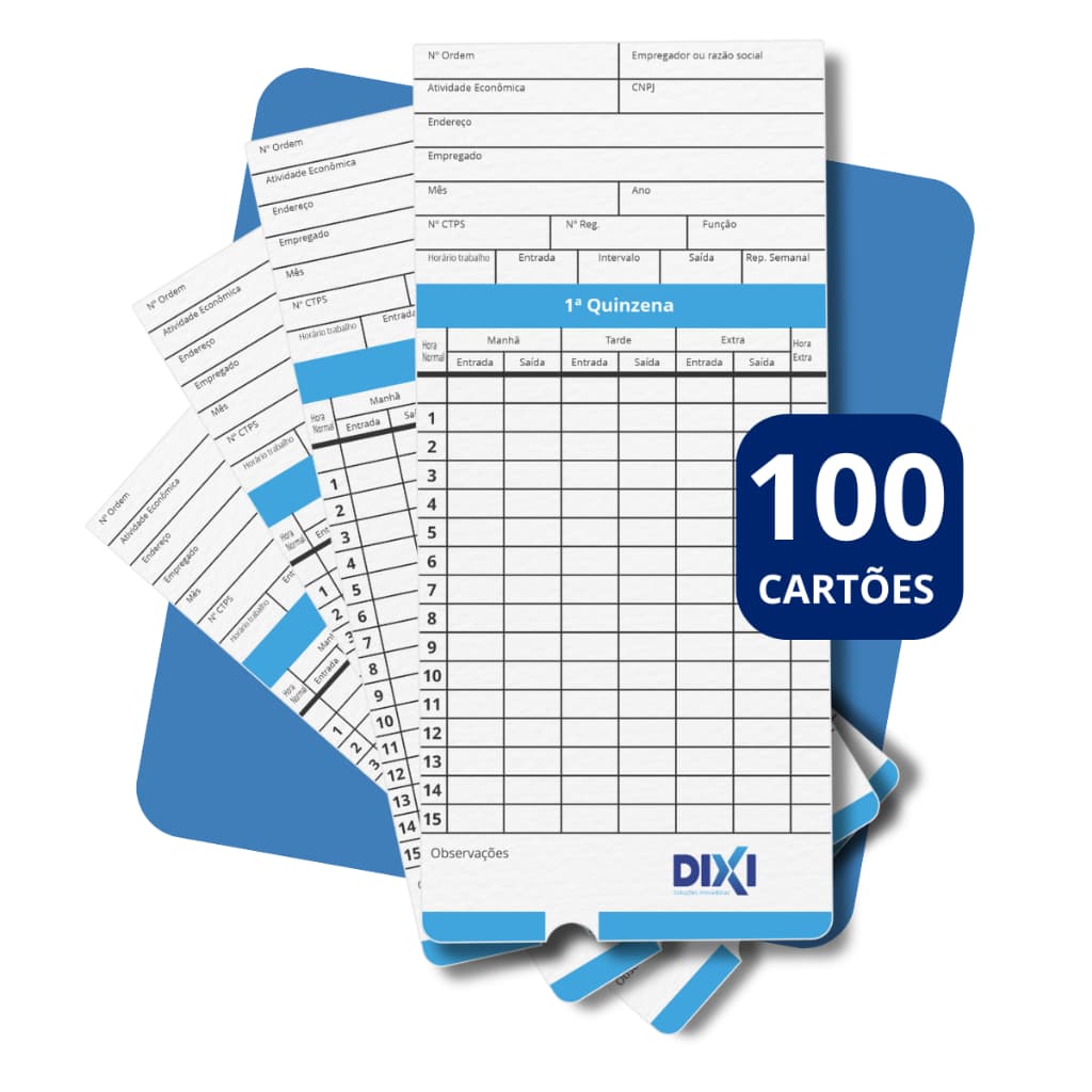 Cartão de Bater Ponto Manual para Relogio Cartografico 100 unidades Registro Funcionario