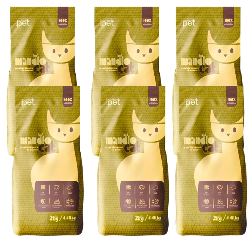 Areia de Gato Mandiocat Mandioca Biodegradável 4 a 12 KG Descarta no Vaso Sanitário