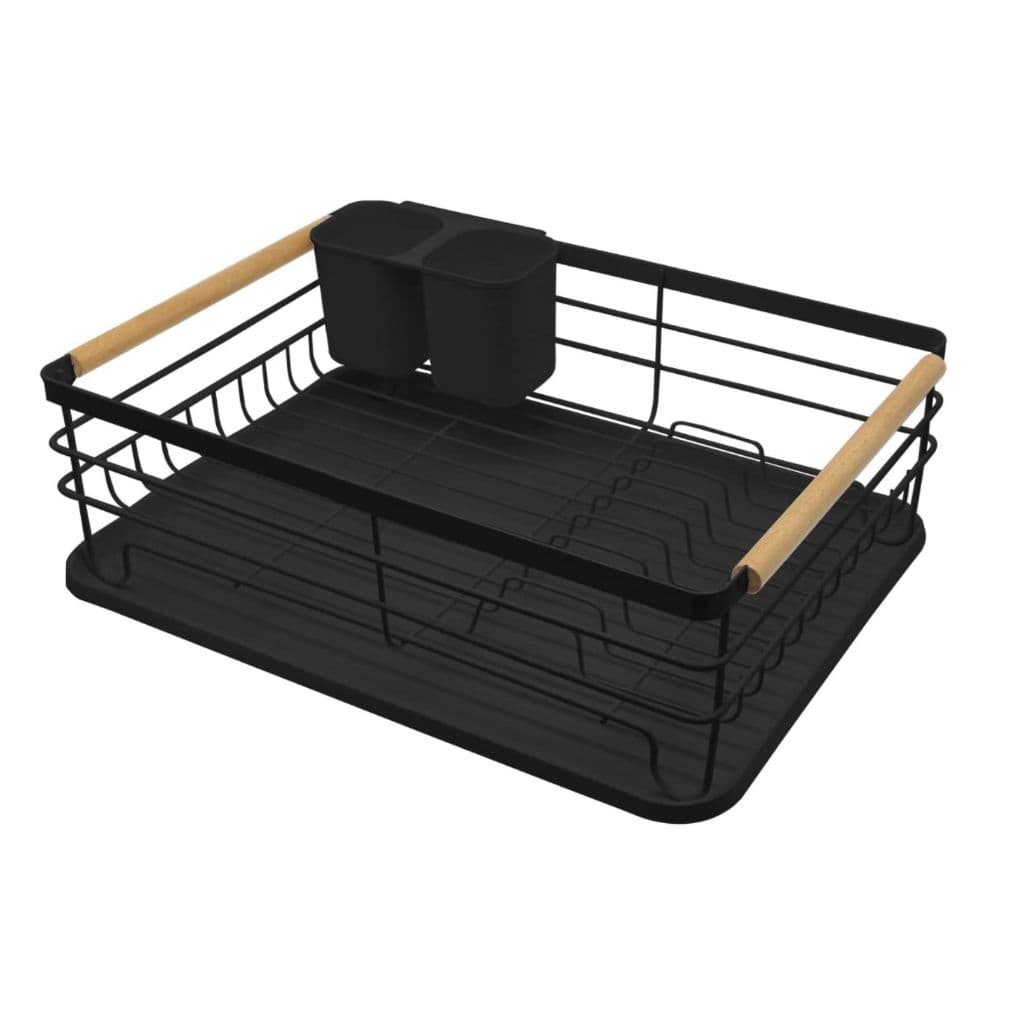 Rack Preto Escorredor Organizador de Louças Moderno Pratico Bandeja Bambu Porta Talheres