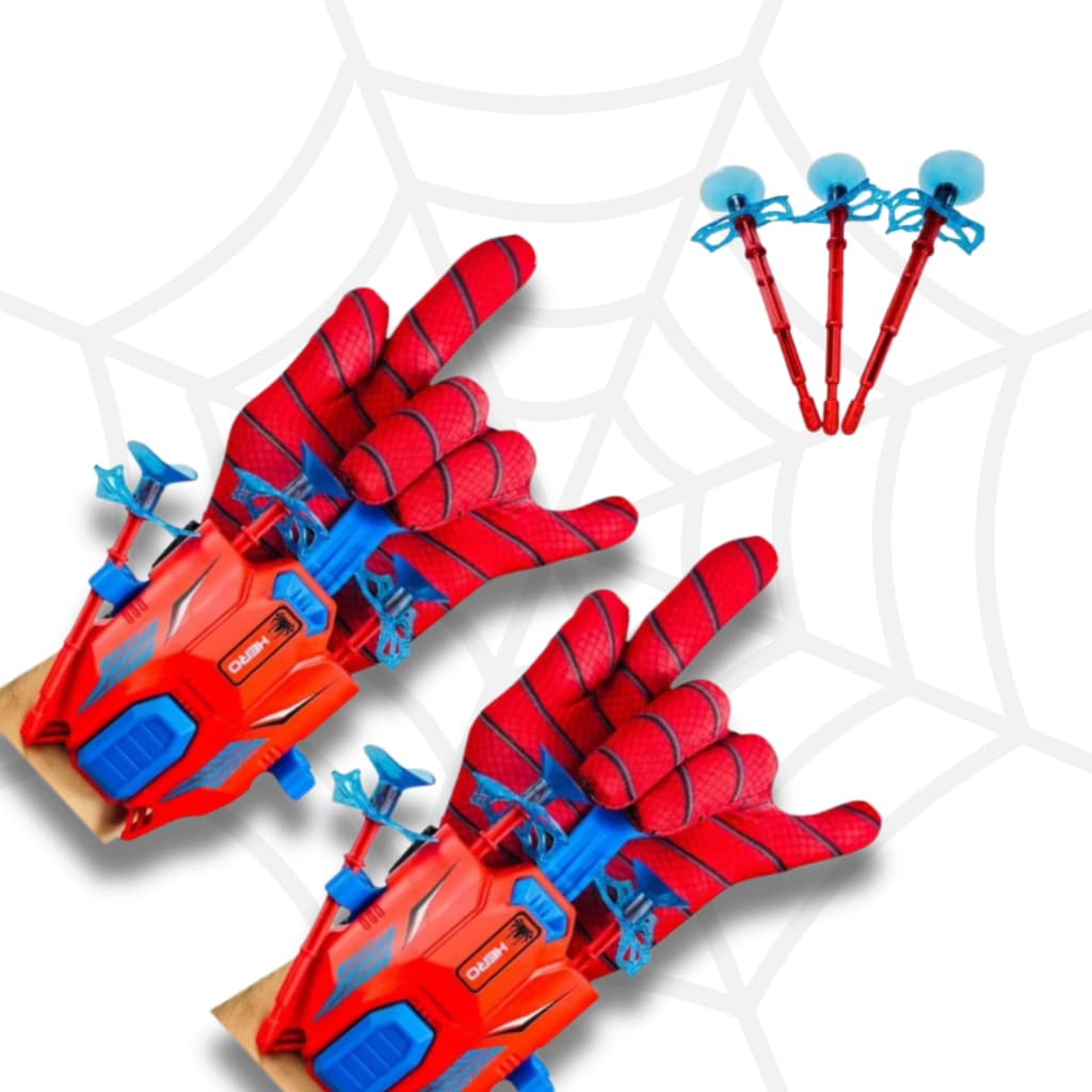 Kit 2 Luva Lançador de Teia Homem Aranha Brinquedo Infantil Lança Dardo com Ventosa
