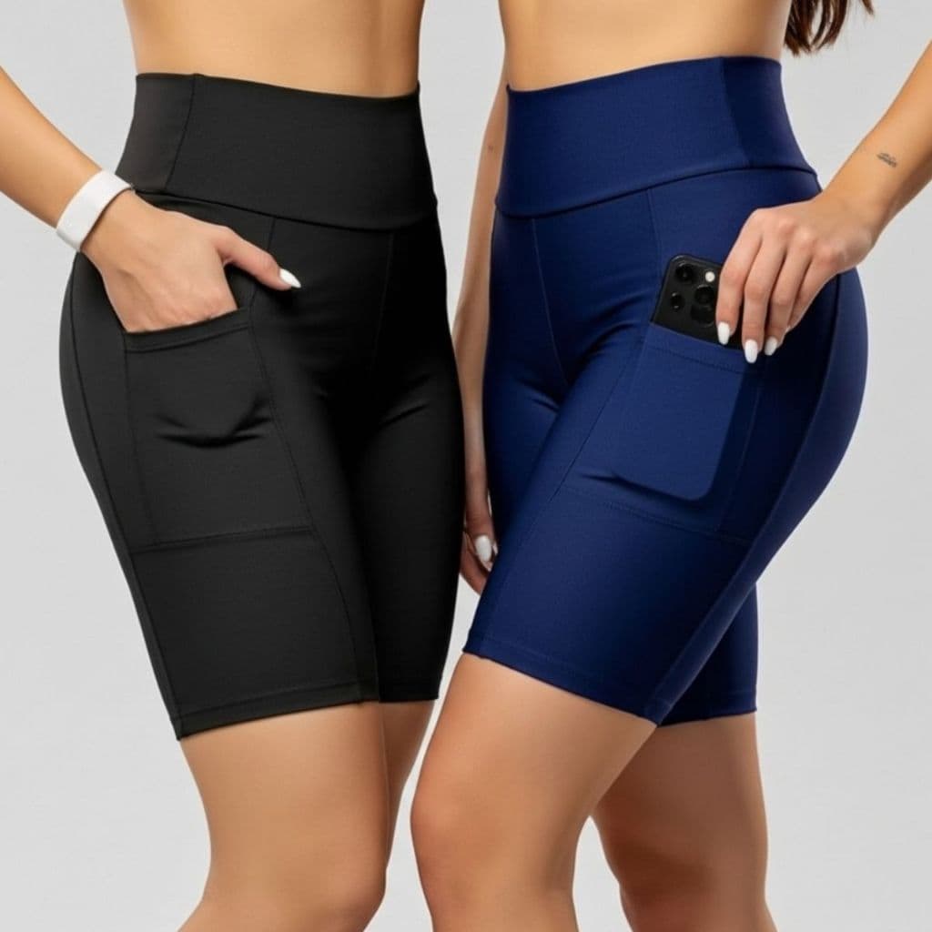 Bermuda ciclista academia Fitness Feminino com bolso e cintura alta ZERO TRANSPARÊNCIA