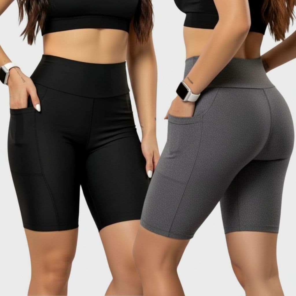 Kit 2 Bermuda ciclista academia Feminina com bolso laterais zero transparência