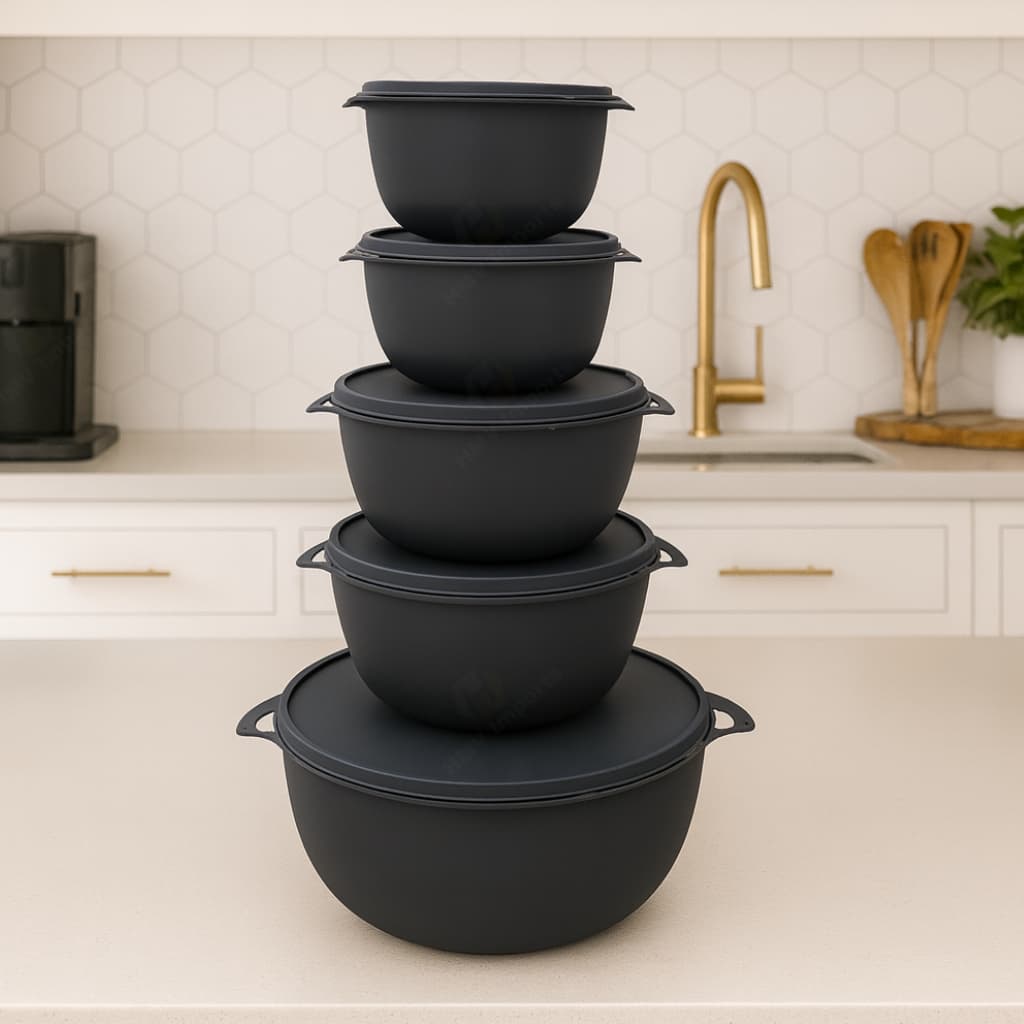 Kit 5 Potes Plásticos Bowl Redondos com Tampa BPA Free Para Mantimentos Cozinha Freezer Micro-ondas