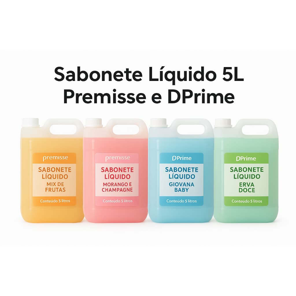 Sabonete Líquido 5 Litros Premisse, DPrime e Giovana Baby, Pêssego, Morango, Mix Frutas, Erva Doce