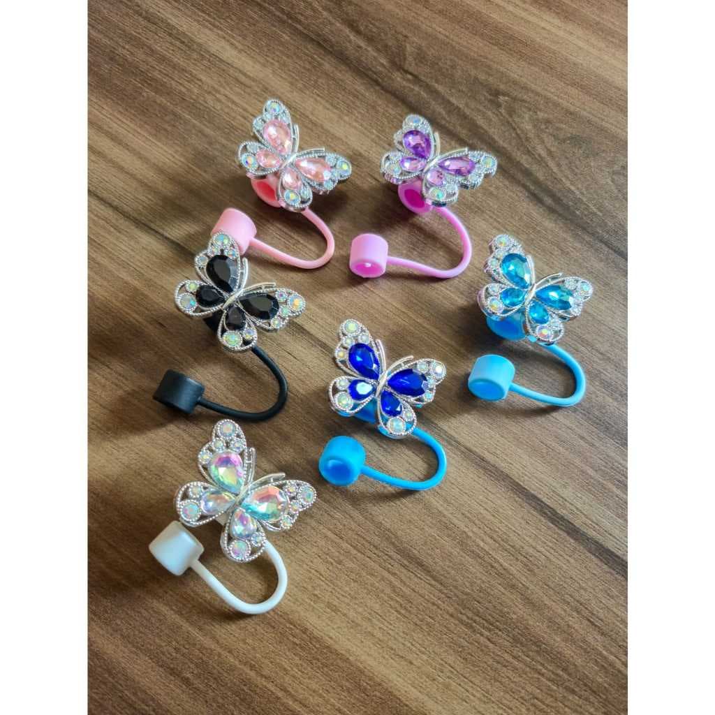 Tampas de Canudo Borboleta Brilhante – Para Canudos 10mm | Multicolor | Antivazamento e Decorativa