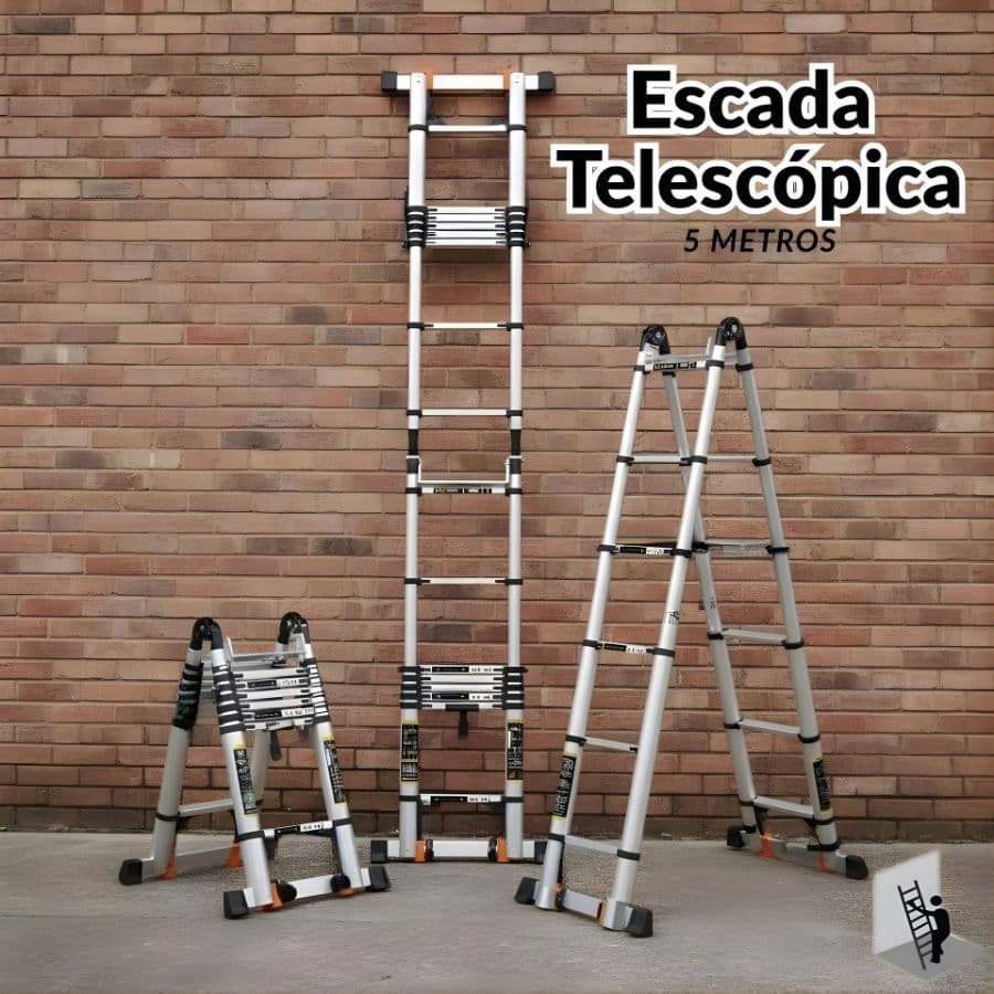 Escada Telescópica Multifuncional 5 Metros Alumínio Portatil Leve Extensiva Dobravel