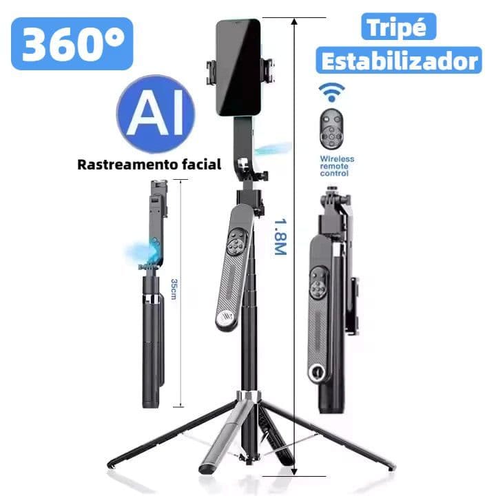 Tripé Estabilizador com Rastreamento Facial AI gire seu telefone 360° para tirar selfie em vídeo ao vivo Q17