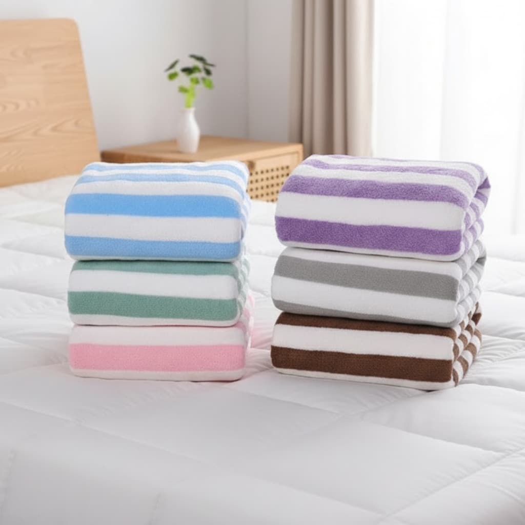 Toalha de Banho Macia Listrada 70 x 140cm Felpuda Praia Viagem Piscina Seca Rápido Banheiro