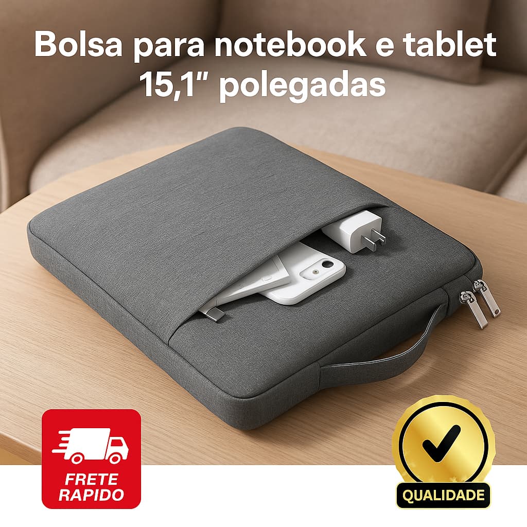 Bolsa para Notebook e Tablet 15,1" com Bolso Frontal e Alça de Transporte COR: CINZA ESCURO