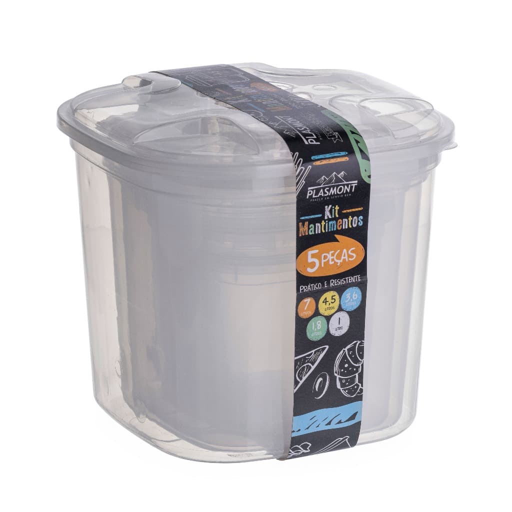 Kit Mantimento Conjunto 5 Potes Com Tampa De Rosca BPA FREE Organizador De Alimentos Pote Hermético