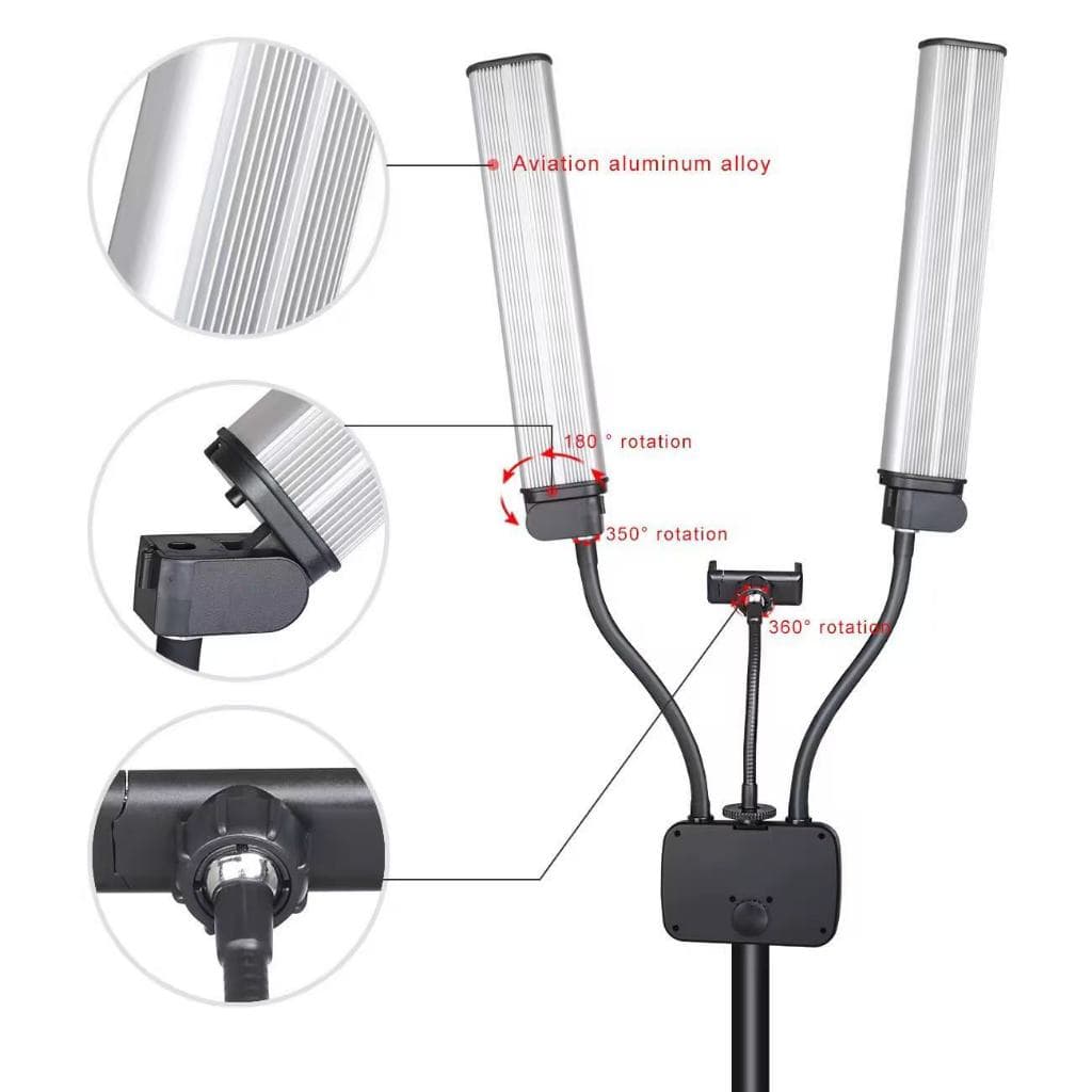 Iluminação Ring Light lâmpada tubular de dois braços LED 45W + 2,1Metros Tripe+Controle Remoto