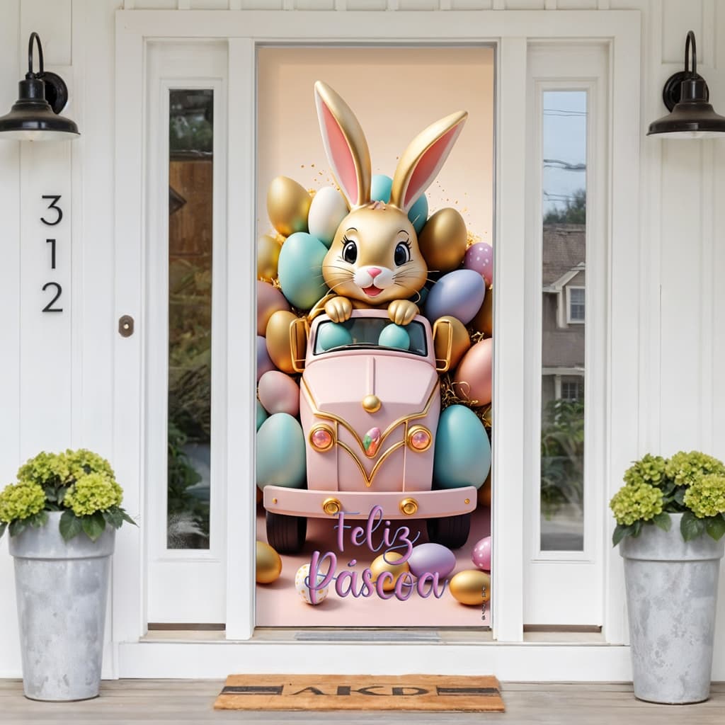 Capa Para Porta Painel de Mesa Páscoa Coelho