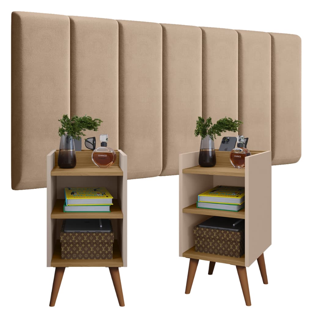 Conjunto 2 Mesa de Cabeceira MAX Modulada Adesiva Cabeceira Quarto Estofada Julia 0,90 /1.40 /1,60 /1,95