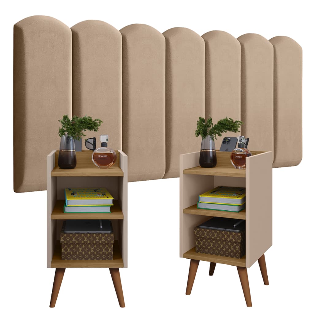 2 de Mesa de Cabeceira Nicho Porta treco Celular Organizador + Kit de Módulo NUVEM Estofada Adesiva