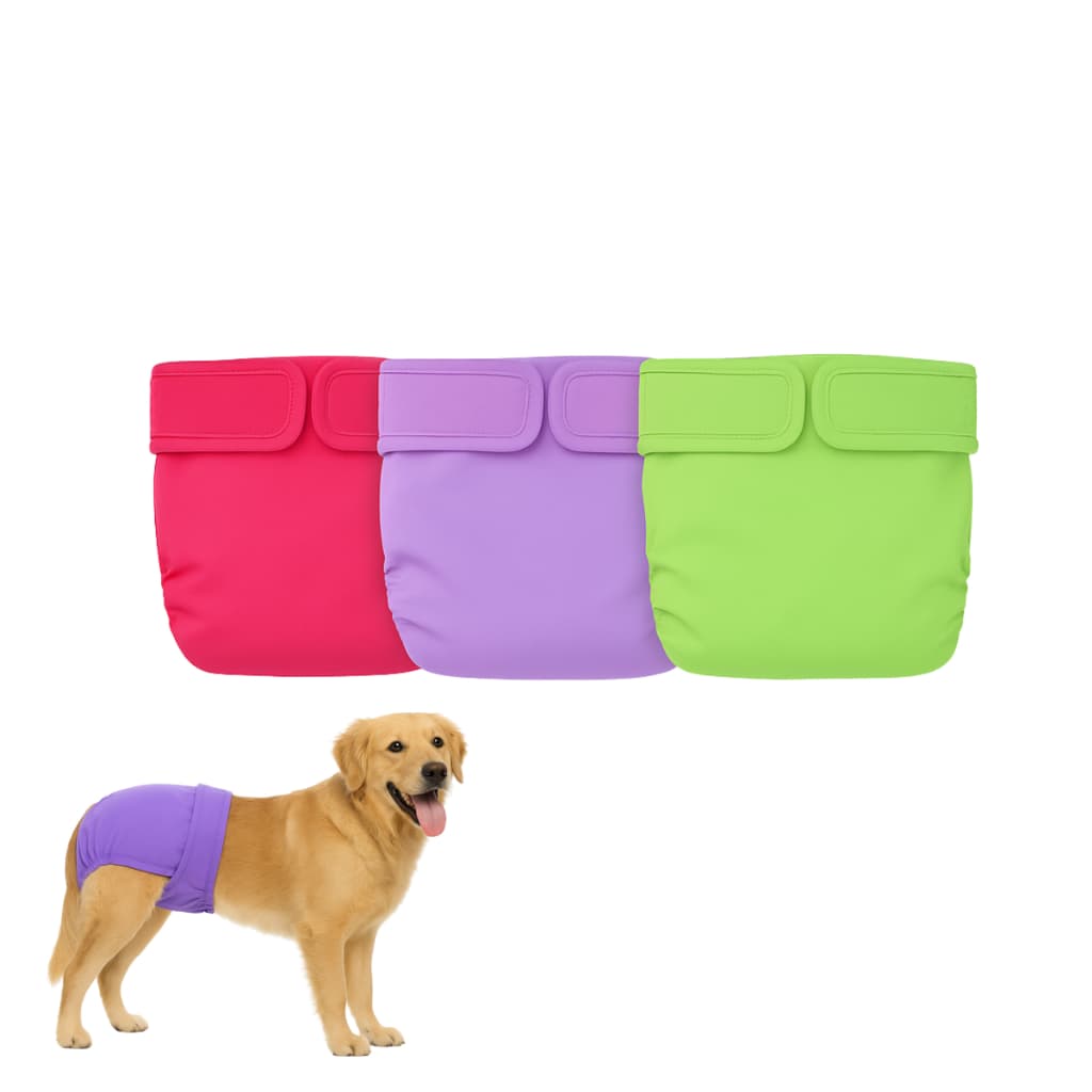 Kit 3 Fraldas Higiênicas Reutilizável Cachorro Fêmea  Duráveis Laváveis Cores Sólidas Petting Is Caring