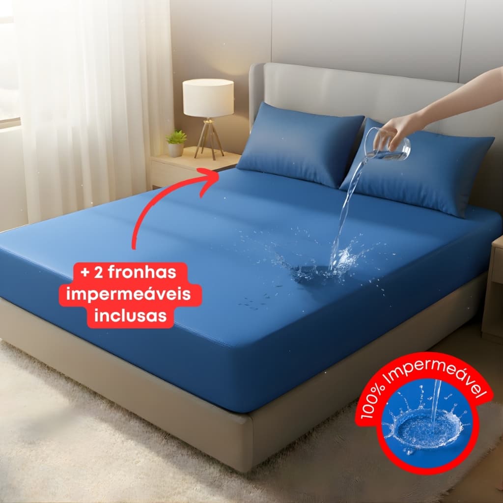 Capa Para Colchão Casal Impermeável Protetora Com 2 Fronhas Para Travesseiro Antiácaros e Líquidos