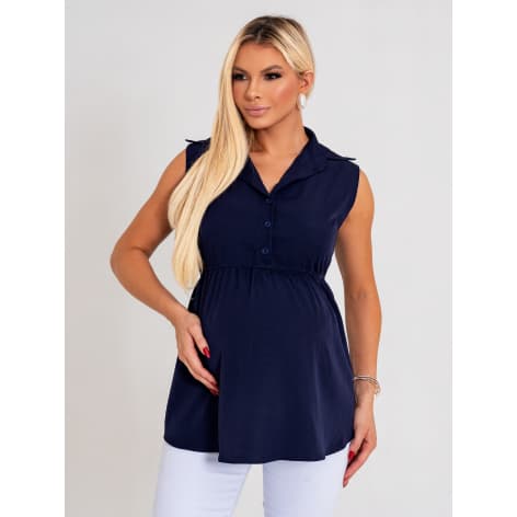 Blusa Gestante Cavada Azul Marinho com Botões – Amamentação Fácil