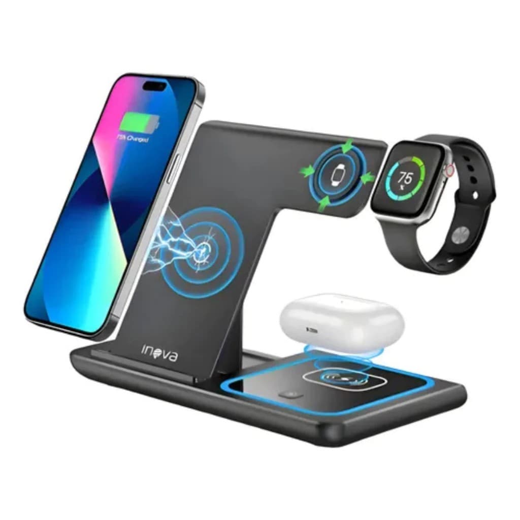 Carregador Magnético Por Indução 3 Em 1 Sem Fio Rápido Eficaz Para iOS Samsung Galaxy