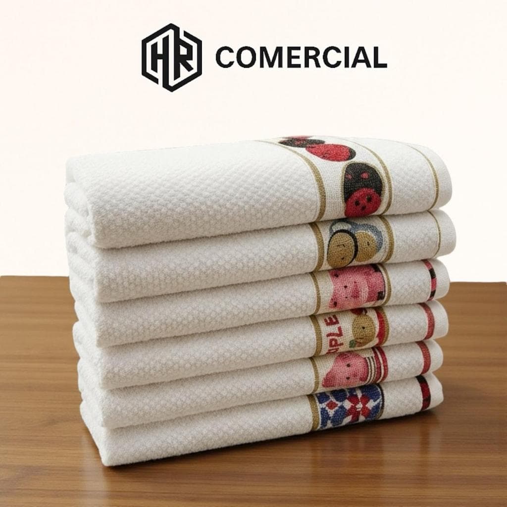 Kit 6 Panos de Prato Copa 40x65 Jacquard Atoalhado Toalha De Cozinha