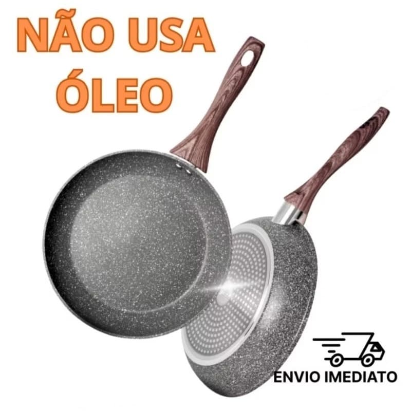 Frigideira Antiaderente de Alumínio Revestimento Cerâmico Premium Funda Cabo Madeira Não Gruda 24/26/28cm