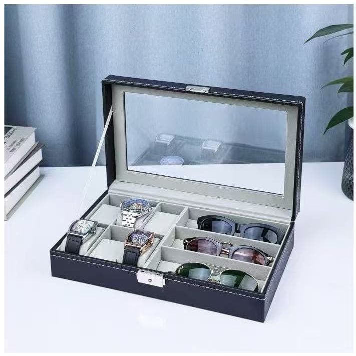 Maleta Porta Relógio 12 - 6 Nichos Couro Sintético Estojo Organizador Joias Bijuterias Luxo Premium