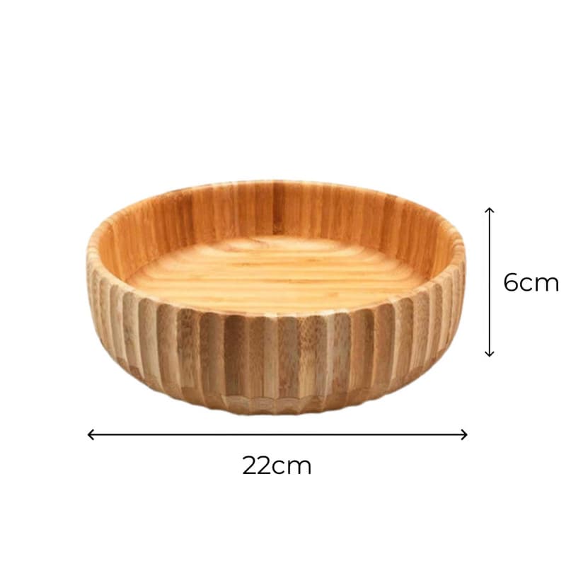 Tigela 22cm Bowl Bambu Bactericida Canelada Cumbuca Sustentável Salada Mesa Posta Servir Petiscos