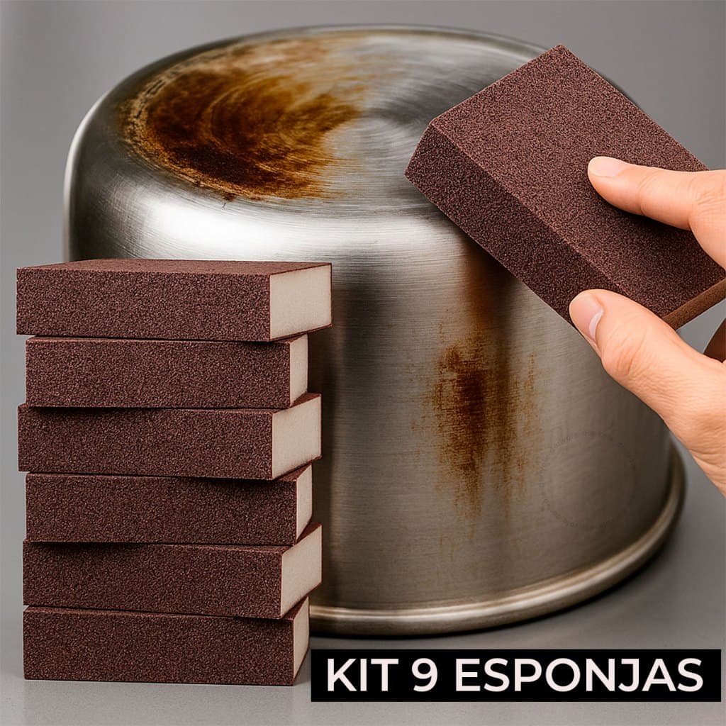 Kit Esponja Magica 9 6 4 3 2 un Remove Ferrugem e Riscos Limpa Forno Panela Inox Sujeira Pesada