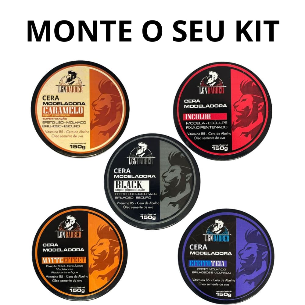 MONTE O SEU KIT Ceras Pastas Modeladoras Capilares  Black, Caramelo, Incolor, Efeito e Matte Effect 150g - LGN Barber