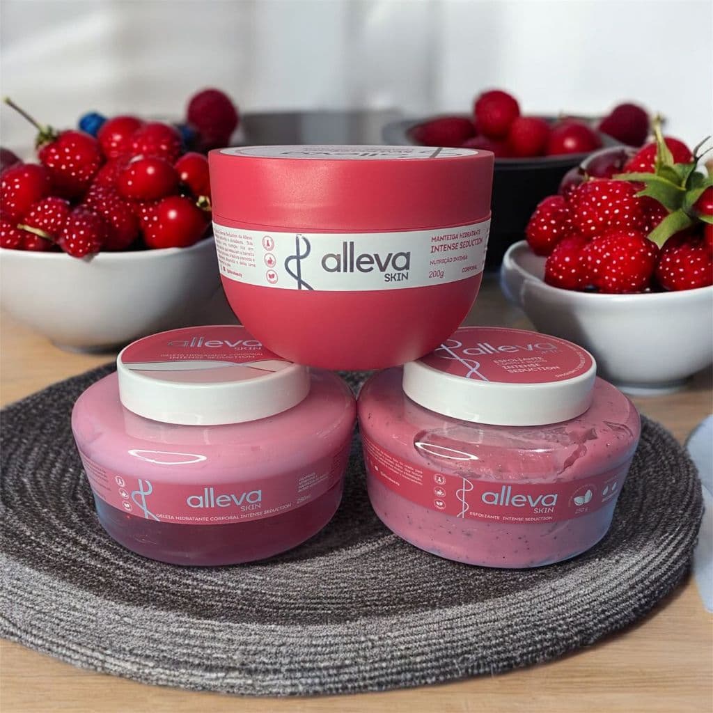 Kit Alleva Skin – Manteiga Corporal 200g + Geleia Hidratante 250g + Esfoliante Corporal 250g