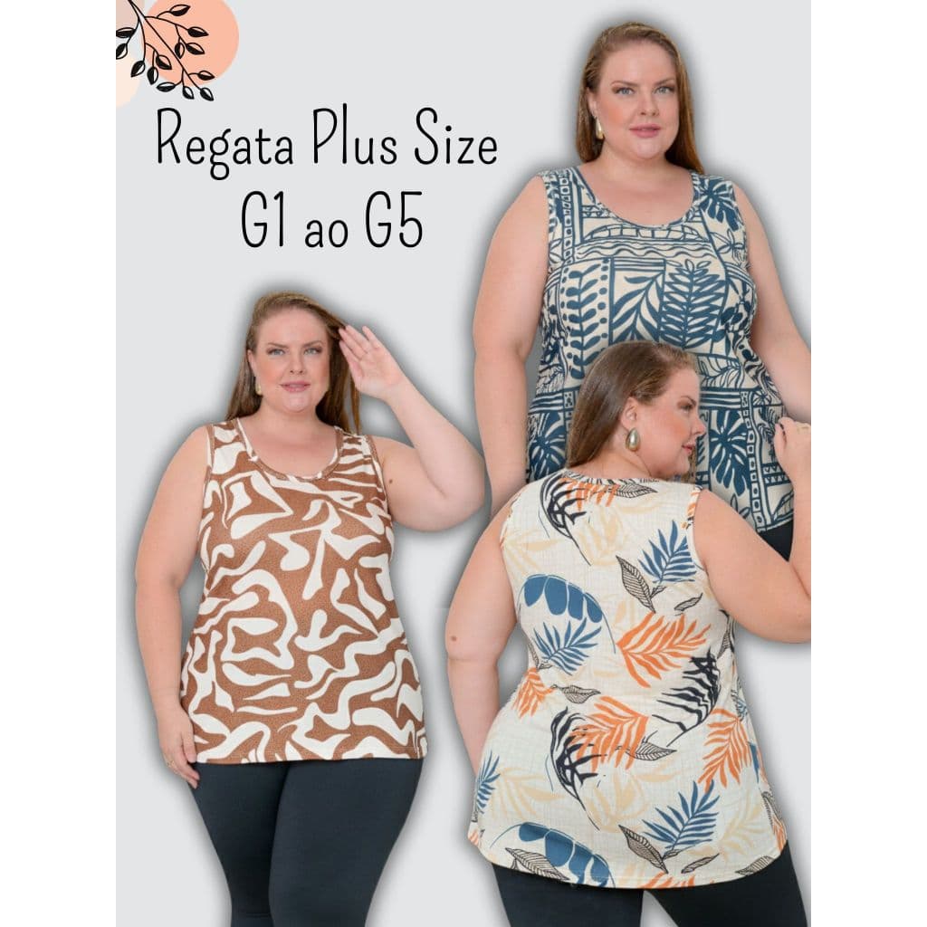 Regata Estampada Premium Feminina Plus Size G1 ao G5 Não Pega Bolinha, Não Amassa.