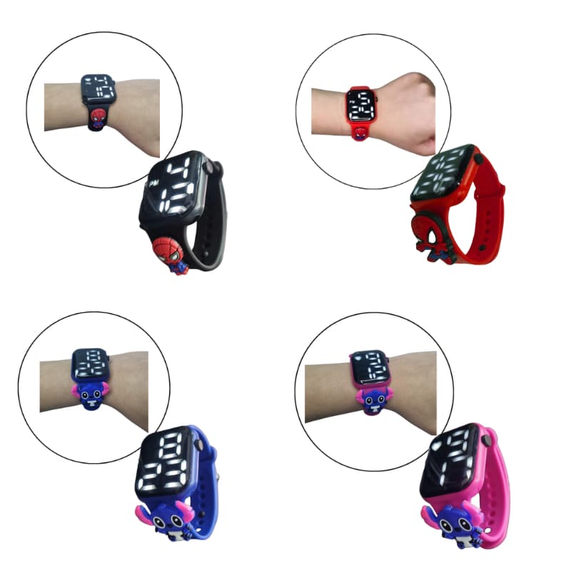 Relógio Infantil Diversos Personagens Homem Aranha Stitch Sonic Led A Prova D'água Pulseira Silicone