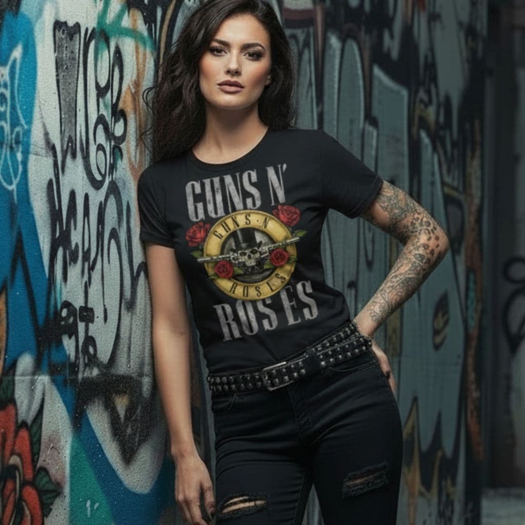 Camiseta Feminina Banda Rock Clássico Guns N' Roses Camisa 100% Algodão Blusa em Promoção