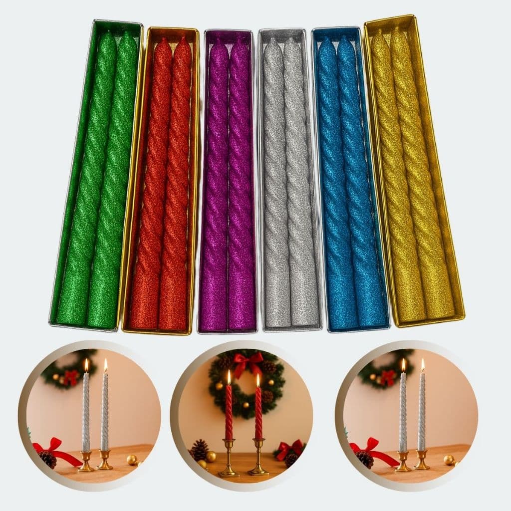 Kit 2 Velas Retorcidas Com Glitter Decoração Mesa De Natal Brilho festas natalinas