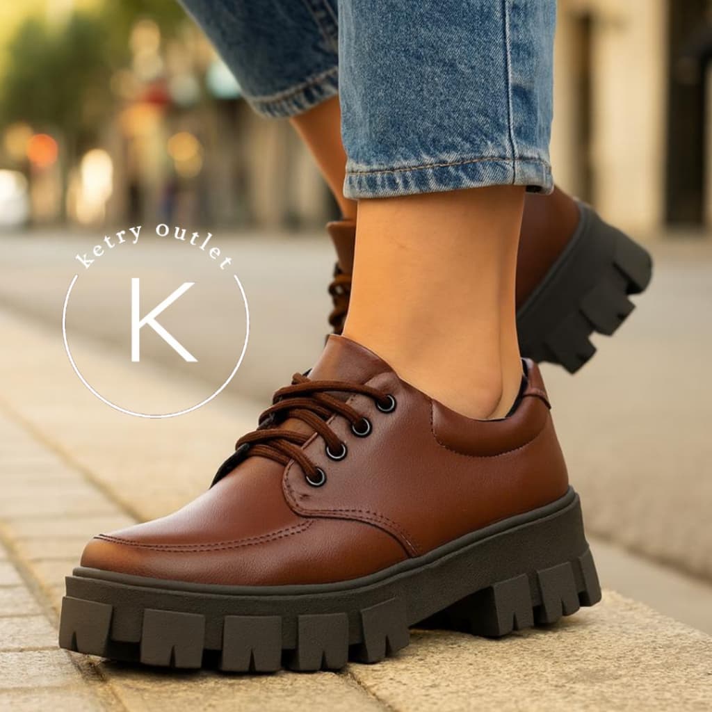 Sapato Tratorado Oxford Chunky de Amarrar Casual
