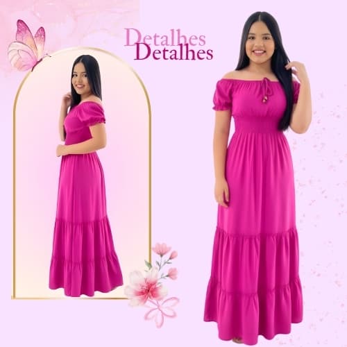 Vestido Juvenil Feminino Longo de Verão Ciganinha com Lastex 8–10–12–14