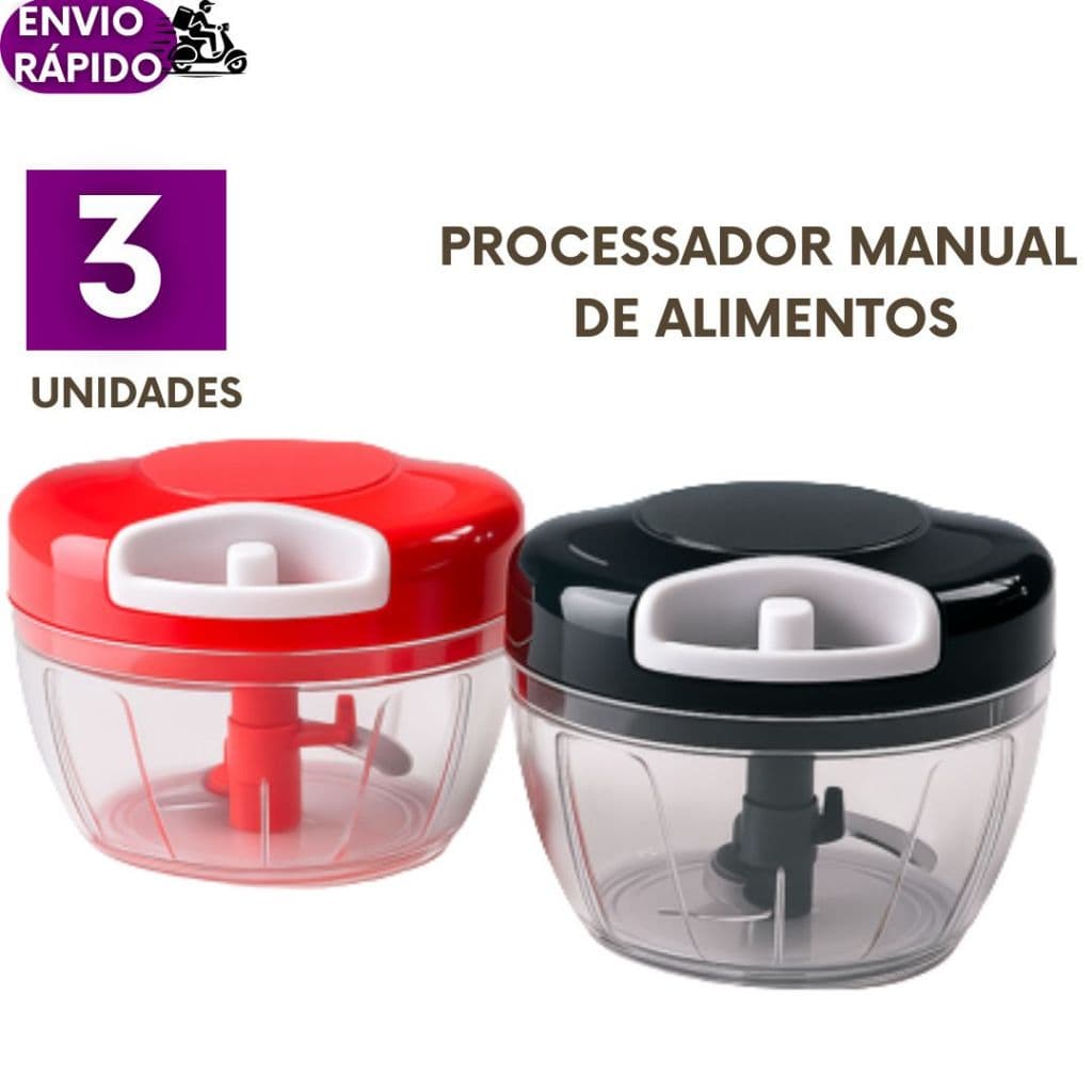 Kit 3 ou 2 un Processador Triturador de Alimentos Manual 500ML 3 Lâminas Legumes Cebola Tempero Alho Cozinha