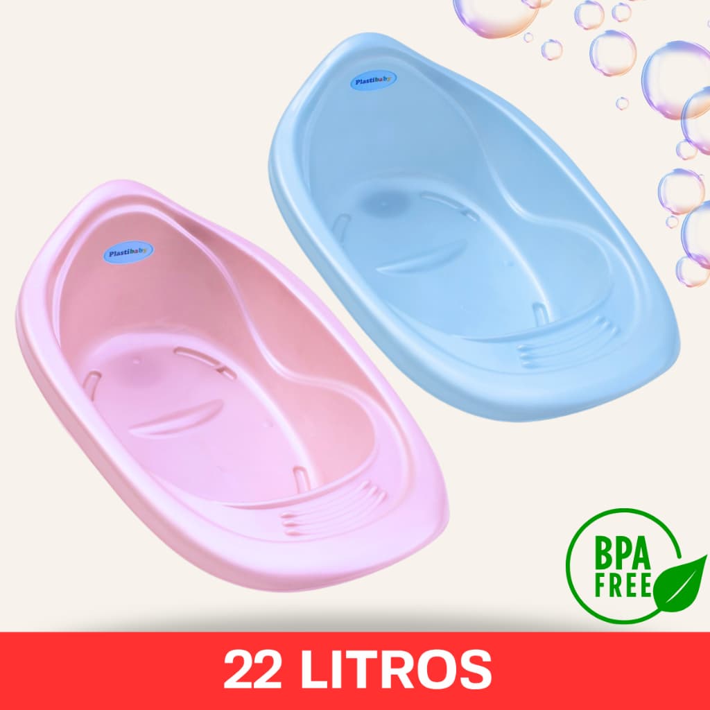 Banheira Bebê 22 Litros Infantil Resistente Original Plastibaby Rosa Azul