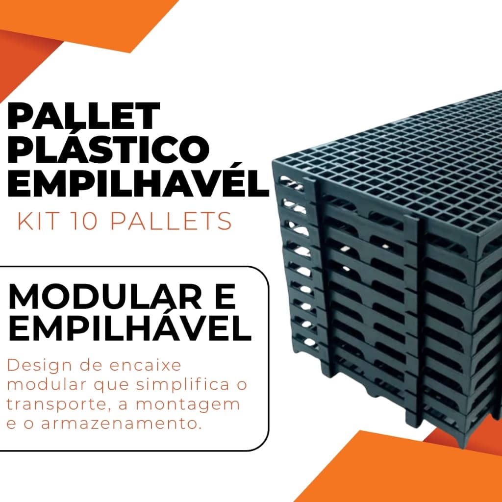 Kit 10 Peças Pallet Estrado Piso Plástico Preto 2,5x25x50 Cm
