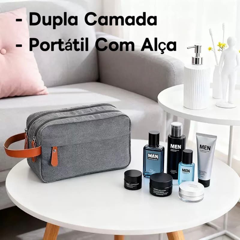Necessaire Masculino Para Viagem Organizadora Dupla Impermeável Com Alça