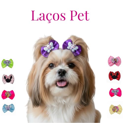 Laço Pet Lacinhos Banho Tosa Cachorro Fêmea Tamanho Médio Kit 6 a 40 Laços.