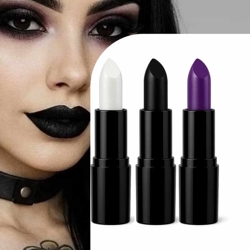 Batom Gótico Artístico, Preto, Branco ou Roxo, Maquiagem Criativa, Cosplay e Festas Temáticas