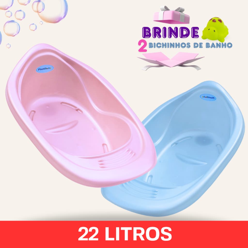 Banheira Bebê 22 Litros Infantil Resistente Original Plastibaby Brinde Bichinho Água